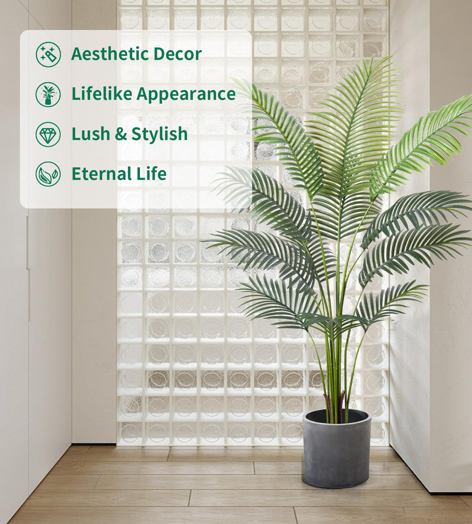 Artificial Golden Cane Palm Tree 5Feet Faux Plant Decor Indoor Outdoor Faux Areca Palm Tree in Pot Perfect