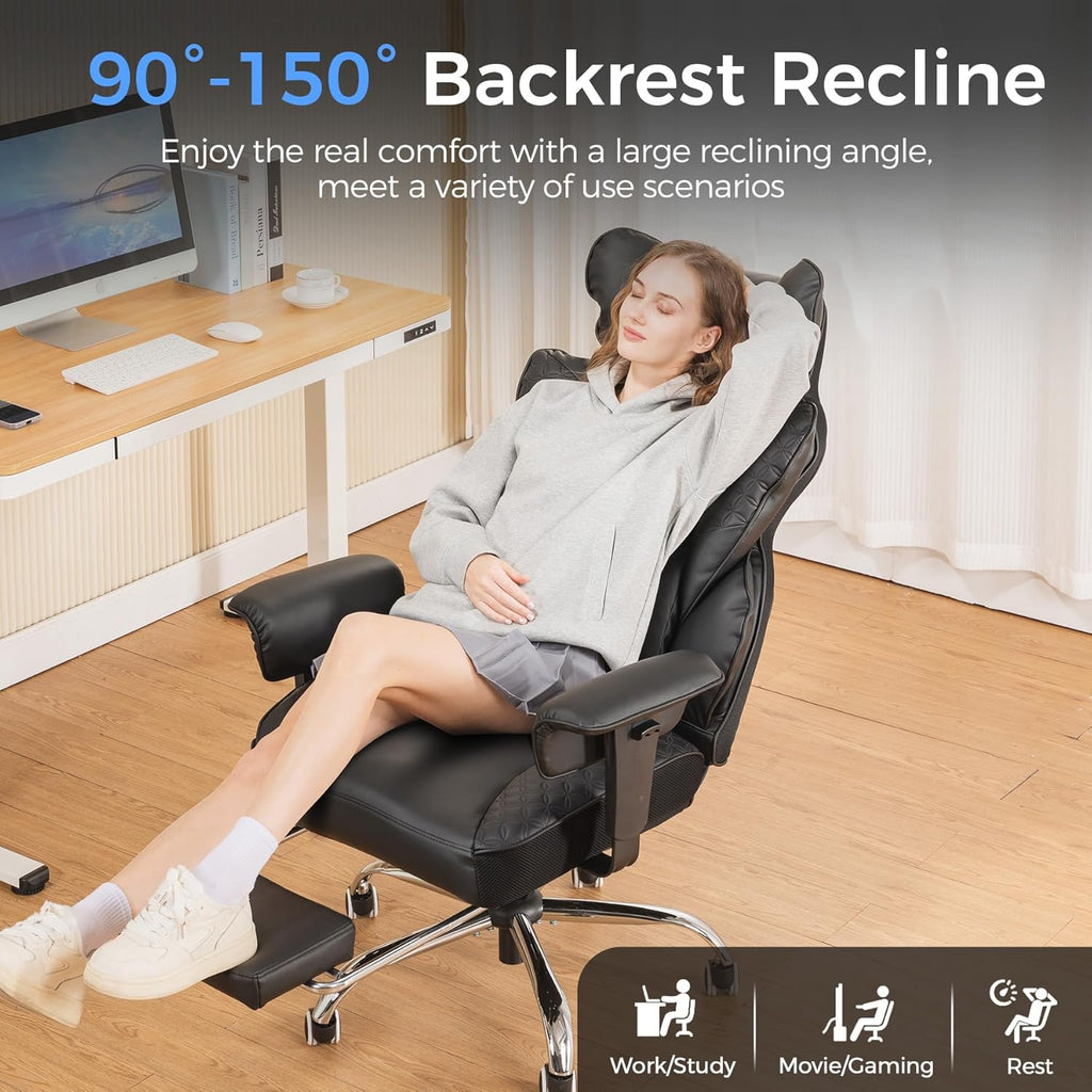 Big and Tall Gaming Chair 400lbs Heavy Duty Office Chair with Foot Rest & Ergonomic Pocket Spring Lumbar Support