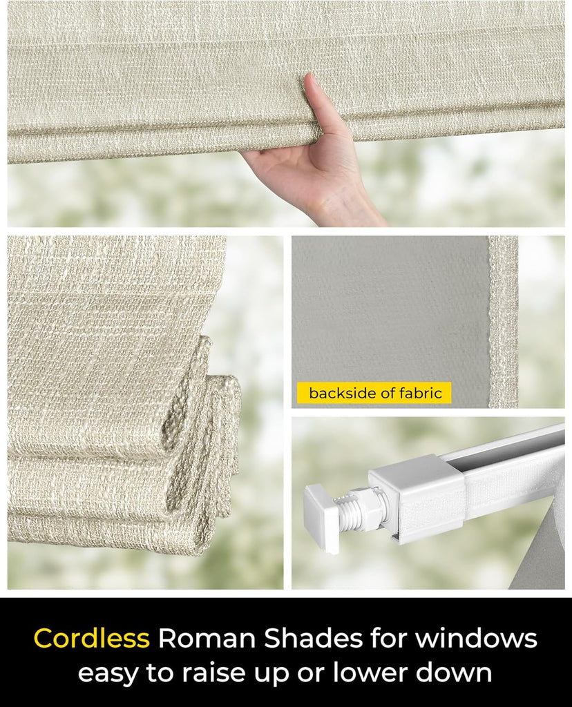 No Tools No Drill Cordless Roman Shades, 31×64 in, Beige | Blackout Fabric, Room Darkening, UV Protection, Protecting