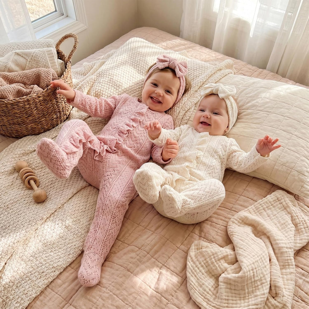 Infant Baby Girl Fall Outfit Romper Footies Solid Color Frills Ruffle Trim Jumpsuit Bodysuit Newborn Winter Clothes