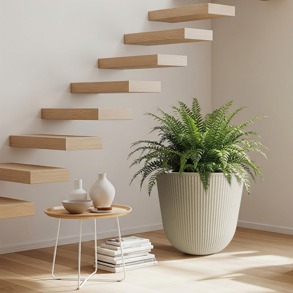 Large Outdoor Planters, Beige Plastic Round Big Plant Pots Set of 2