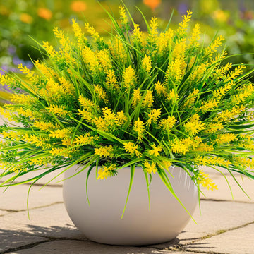 Artificial Plants Outdoor, 20 Bundles Fake UV Resistant Plastic Monkey Grass with Flowers for Pot Garden Decor