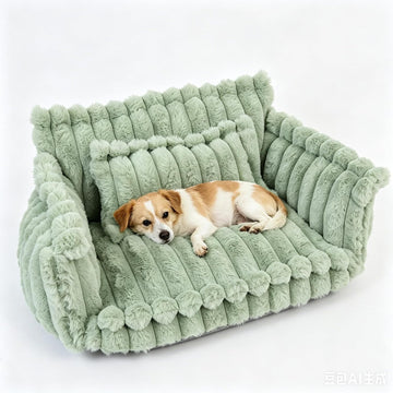 Fluffy Pet Couch Bed for Cats & Small Dogs, 3-Sided Bolster Calming Dog Sofa with Ultra-Soft Long Faux Fur, Removable