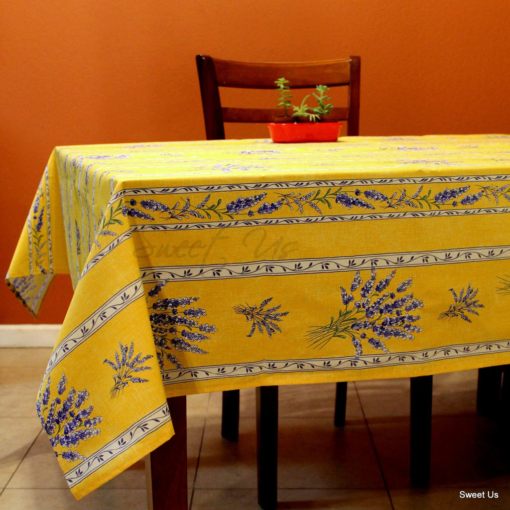 Royal Lavender Wipeable Tablecloth Spill Resistant Acryllic Coated, Floral Cotton French Provencal Tablecloth for