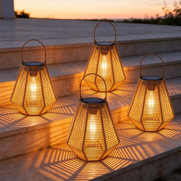 Solar Lantern Outdoor Waterproof, 4 Pack Rattan Hanging Lights