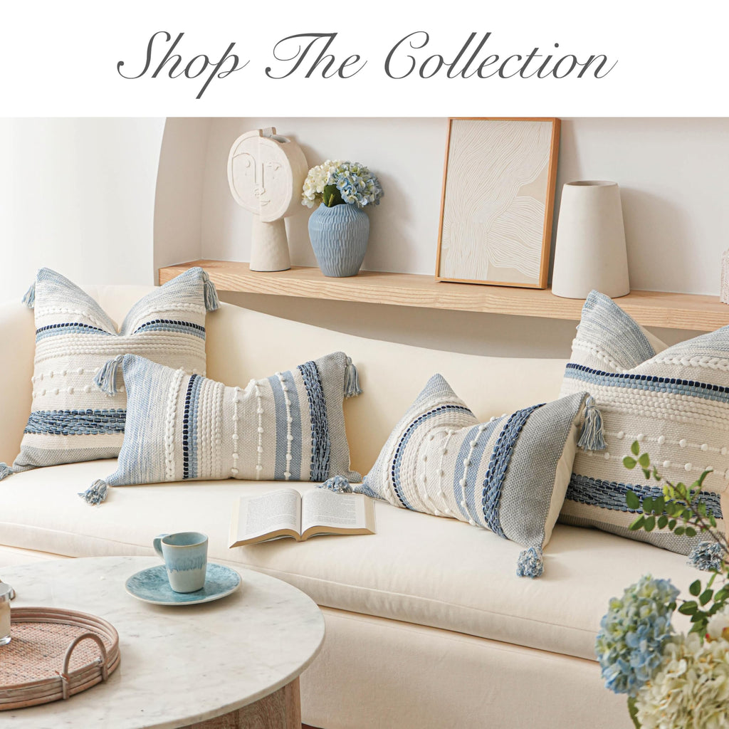 Coastal Blue Decorative Lumbar Pillow Cover 14x36 Boho Long Body Pillow for Bed Farmhouse Lumbar Throw Pillow for