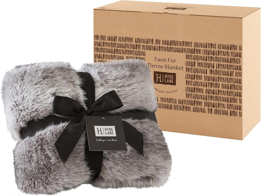 Soft Faux Fur Throw Blanket, Luxury Fluffy Grey Blankets for Couch Bed Decoration, Thick Heavy & Puzzy Throws