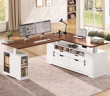 Modern L Shaped Executive Electric Standing Desk with 4 Drawers