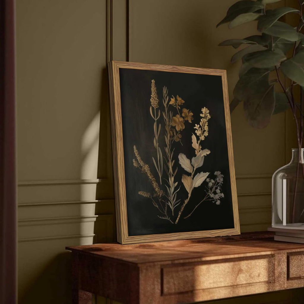 Framed Dark Botanical Wall Art Set of 3, Black Moody Floral Wall Decor Paintings, Dark Academia Decor, Vintage Flower