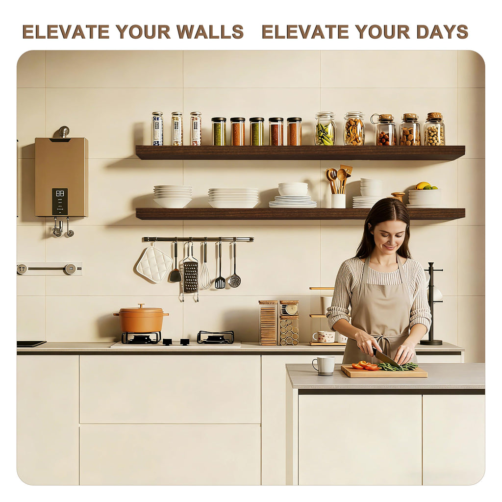 60 Inch Wall Shelves Deep Floating Shelves for Wall 2-Pack Walnut