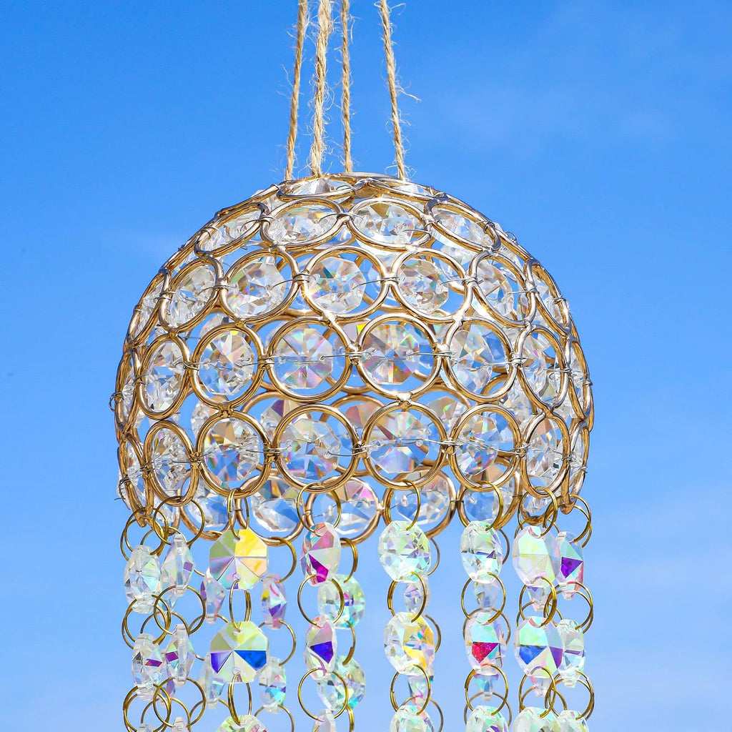 Crystal Suncatcher Wind Chimes Window Hanging Rainbow Maker - 16.7 Inch Chandelier Design, AB Color Crystal Prism