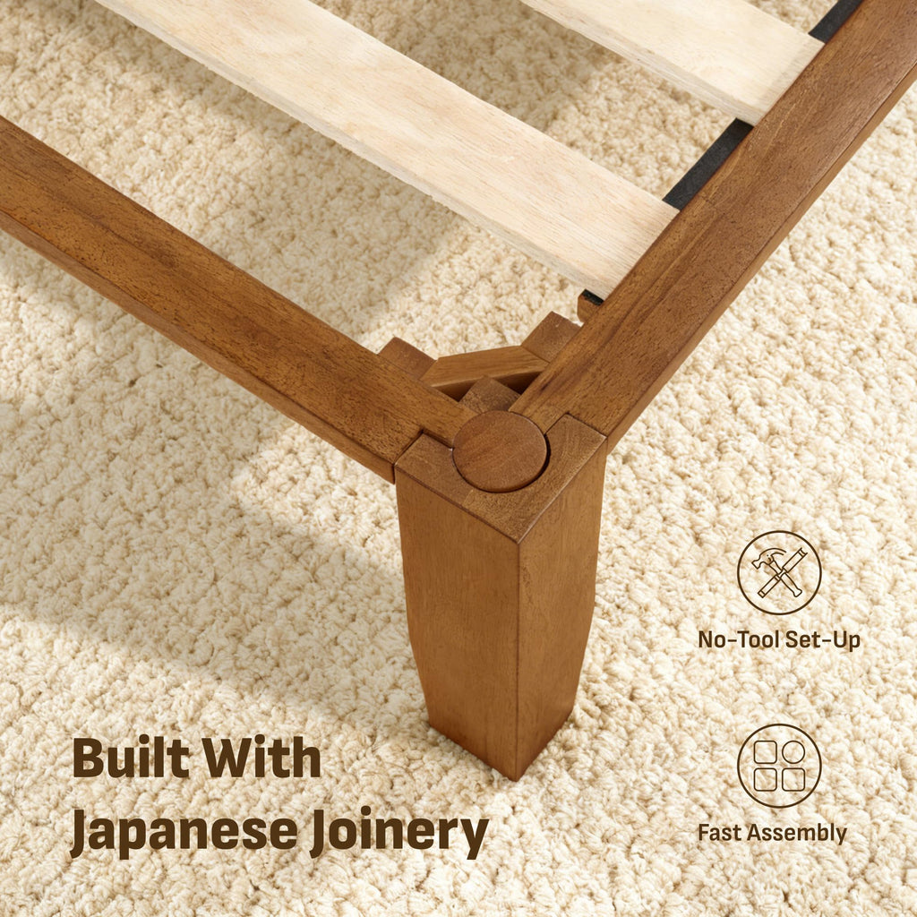 Mikor King Japanese Joinery Bed Frame, Solid Wood, No-Tool Setup