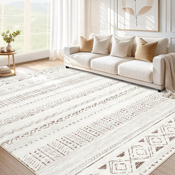 5x7 Area Rug Living Room: Washable Boho Rugs with Non Slip Backing Large Soft Indoor Stain Resistant Carpet for