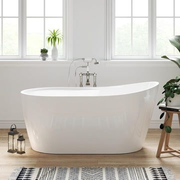 Lana'i 60" Freestanding Bathtub, Gracefully Shaped Freestanding Soaking tub, Glossy White, cUPC Certified, Brushed