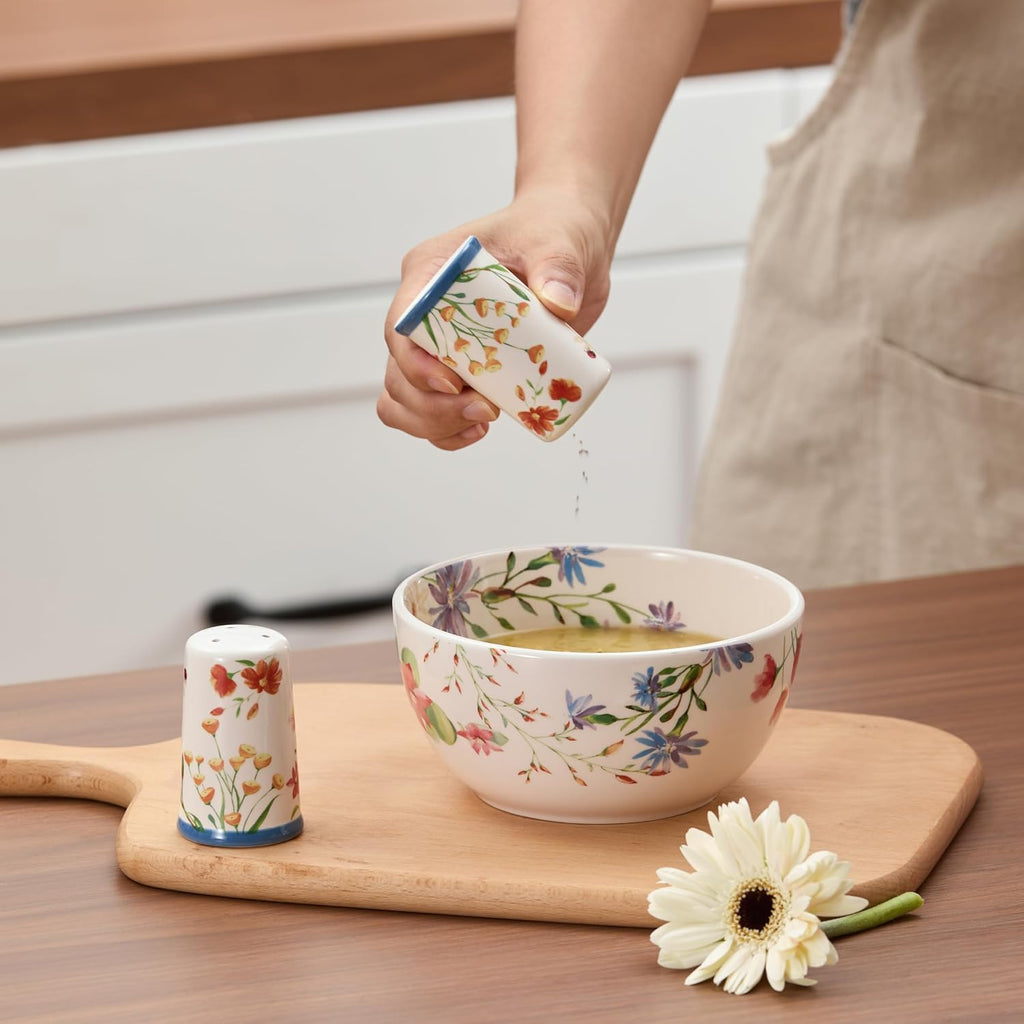 Summer Provence Ceramic Salt & Pepper Shaker Set or Decor, Dishwasher Safe - Set of 2