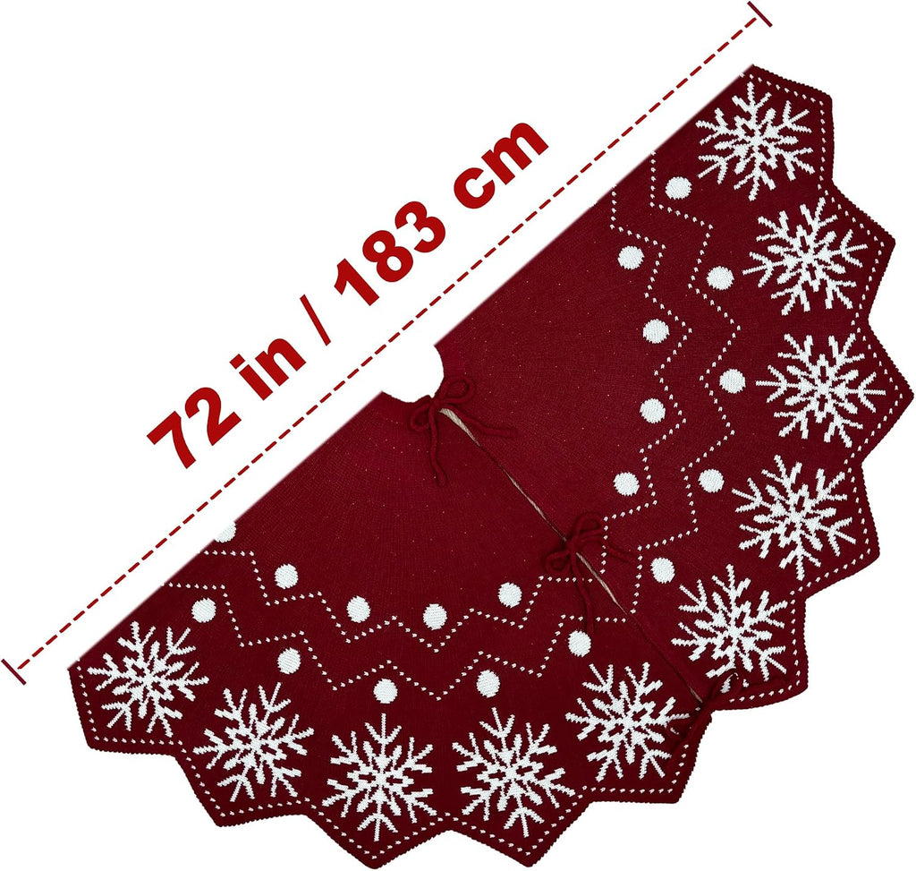 72-Inch Reversible Knit Tree Skirt with Christmas Star-Inspired Pointed Edge Border and Lace-Up Closures, Machine