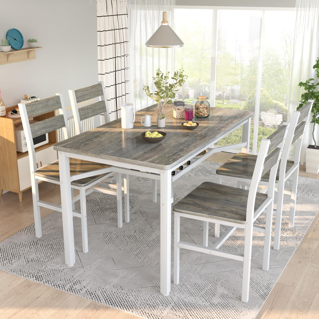 Dining Table Set for 4, Wood Kitchen Table Chairs Set with Storage, Farmhouse 5 Piece Dining Room Table Set