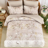 DJY Queen Comforter Set,Taupe Botanical Floral Bedding Comforter Sets Queen for All Seasons,7 Pieces Queen Bed in a