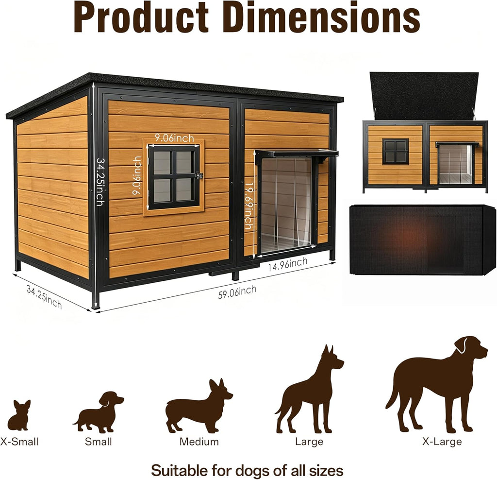 59" Insulated Extra Large Dog House, Brown