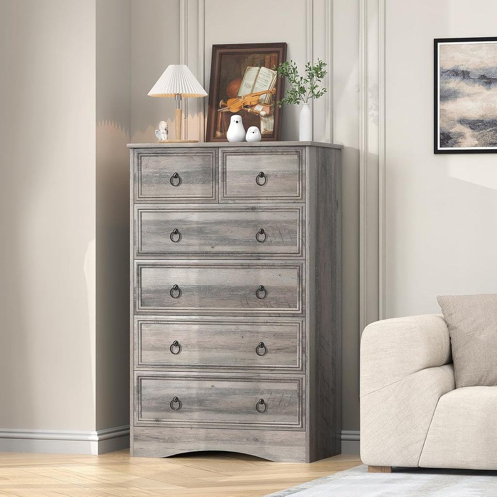 48'' Tall Grey Dresser with 6 Drawers Chest of Drawers , Large Storage Organizer for Clothes, Taupe Grey