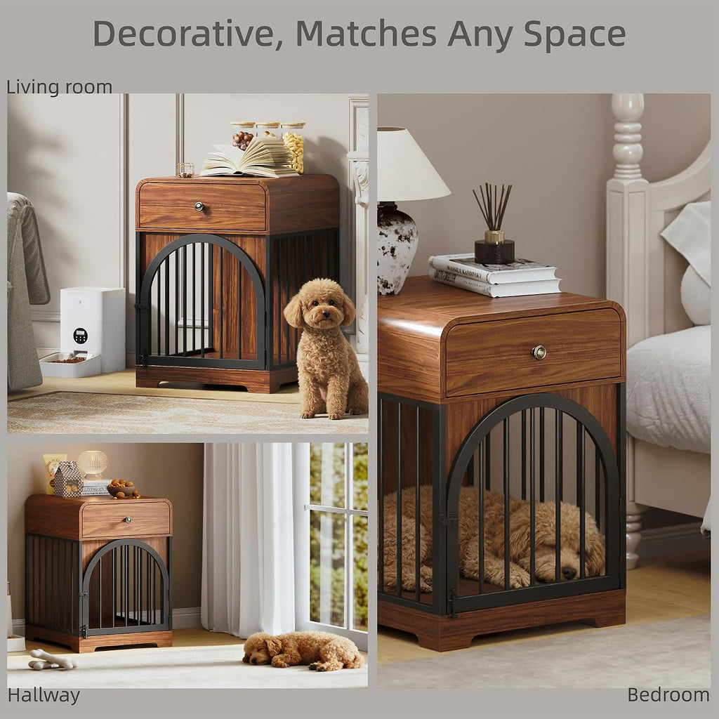 Dog Crate Furniture, Kennel Indoor for Small Breed, Wooden Dog Crate House with Drawer, Indoor Decorative Dog Kennel