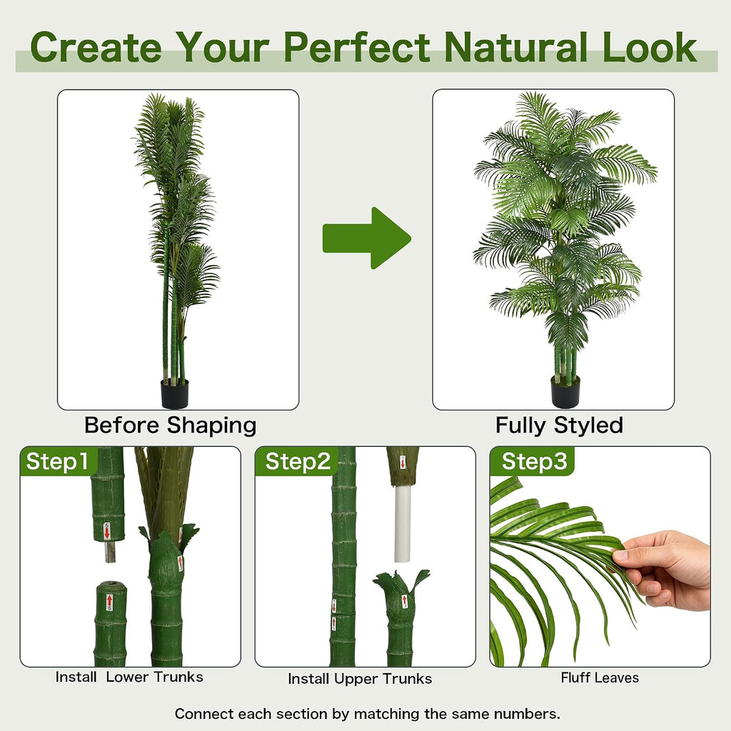 8FT Artificial Palm Tree, Tall Faux Tropical Floor Plant Indoor with Realistic Palm Leaves Fake Areca Trees with Pot