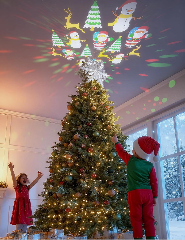 Christmas Tree Topper with 6 Rotating Projection Patterns, Silver