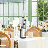 Black Candelabra with Glass Cylinders for Real Candles 5 Head Metal Candle Holder Wedding Centerpiece Ceremony