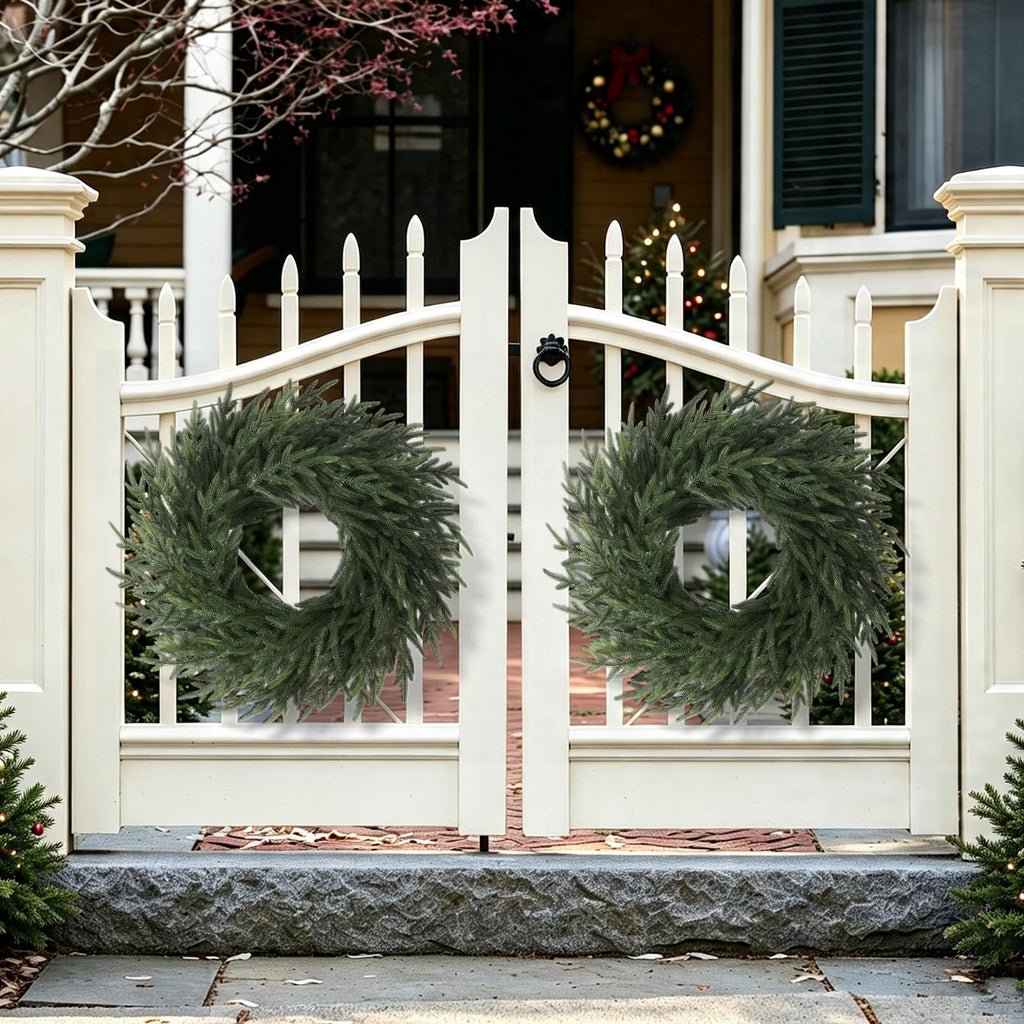 26" Christmas Norfolk Pine Wreath, Bonus Optional Welcome Sign
