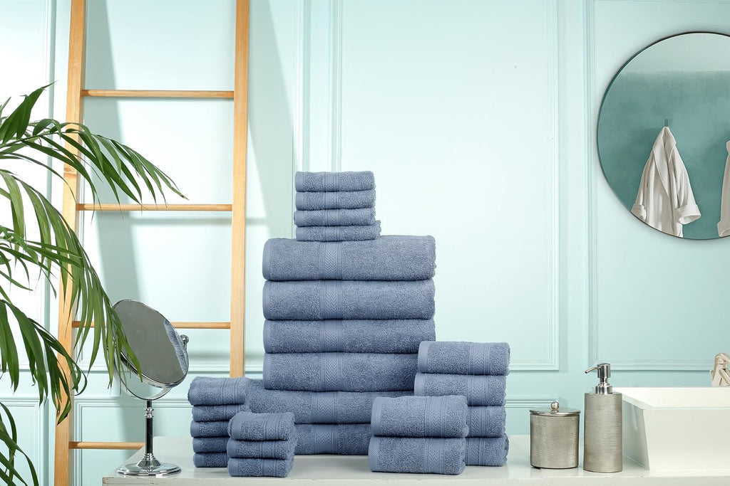 24 Piece Bath Towels Set - 100% Cotton 24 PC Bulk Pack Hotel Spa Towel Set- 2 XXL Oversized Big Towels, 4 Bath