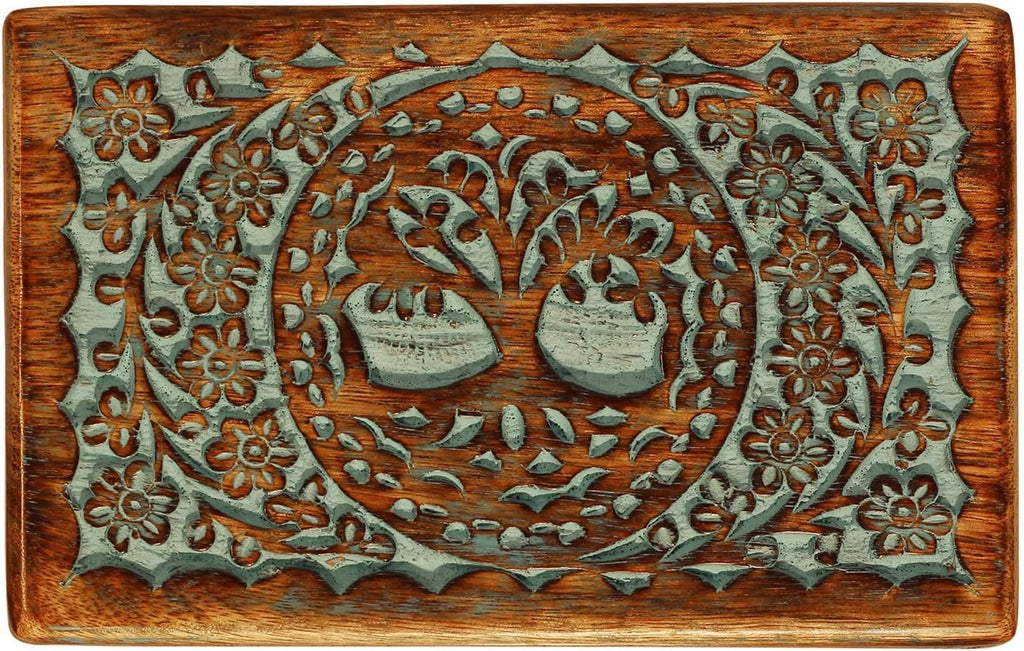 Carved Wooden Box - Decorative Memory Storage Wood Case Single Compartment for Women and Men Jewelry - Vintage