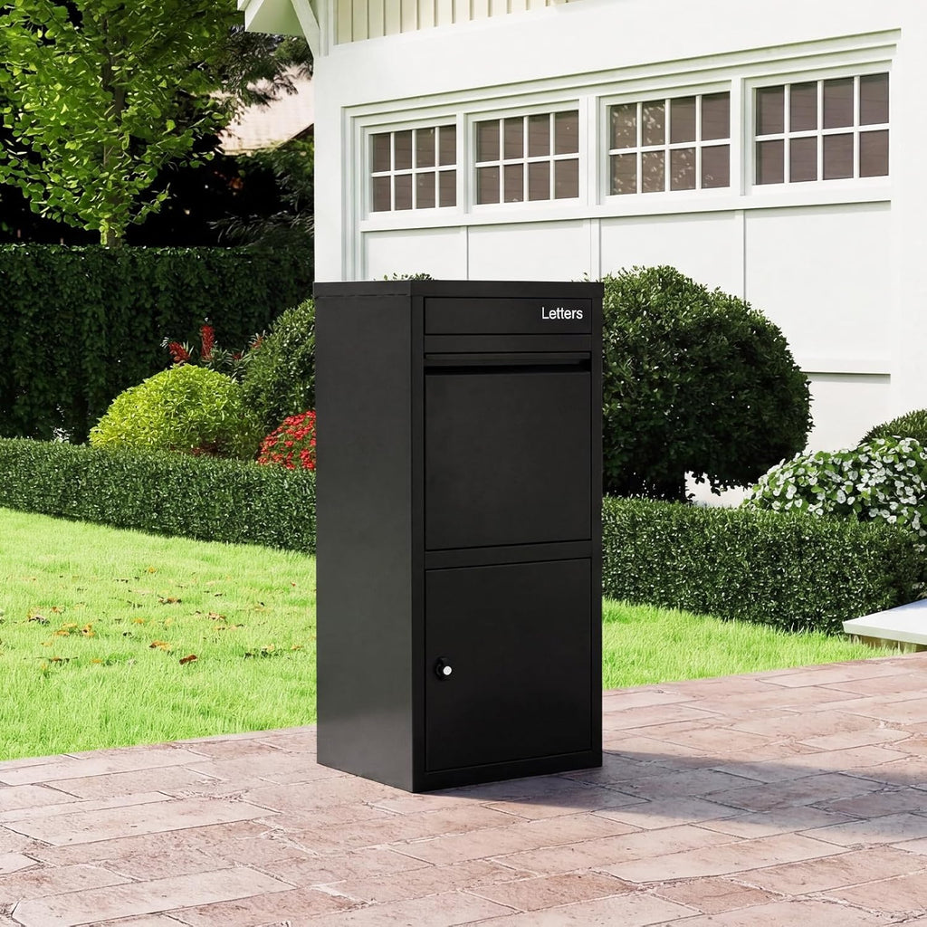 Package Delivery Boxes Galvanized Steel Parcel Drop Box with Mail Slot, Lockable Anti-Theft Secure Package Box