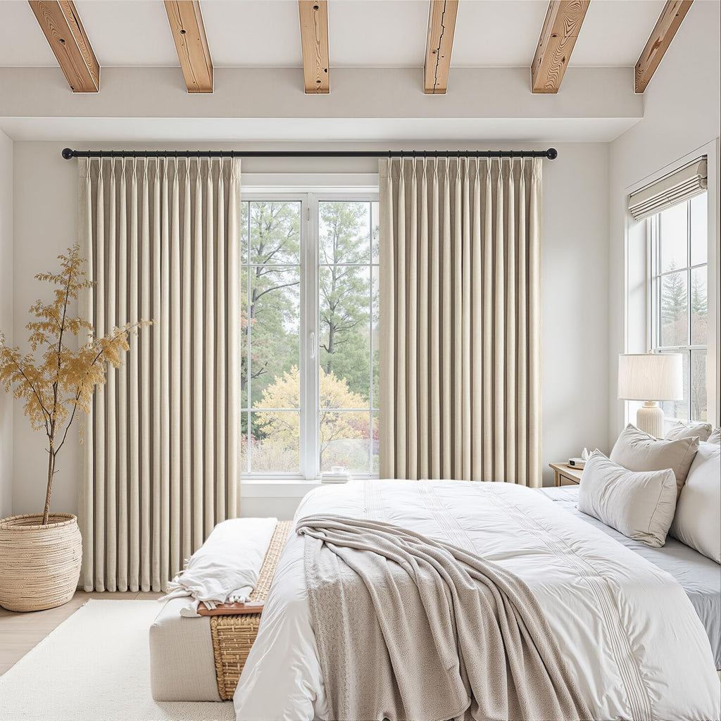 Extra Long Oatmeal Full Blackout Pinch Pleated Curtains 120 Inches 2 Panels
