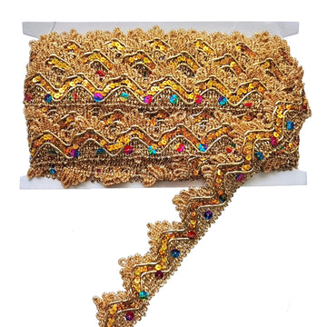 Shiny Beaded Lace Trim Sequins Ribbon Vintage Decorative Wedding DIY Craft Sewing Fabric (Gold) - 9.8 Yard