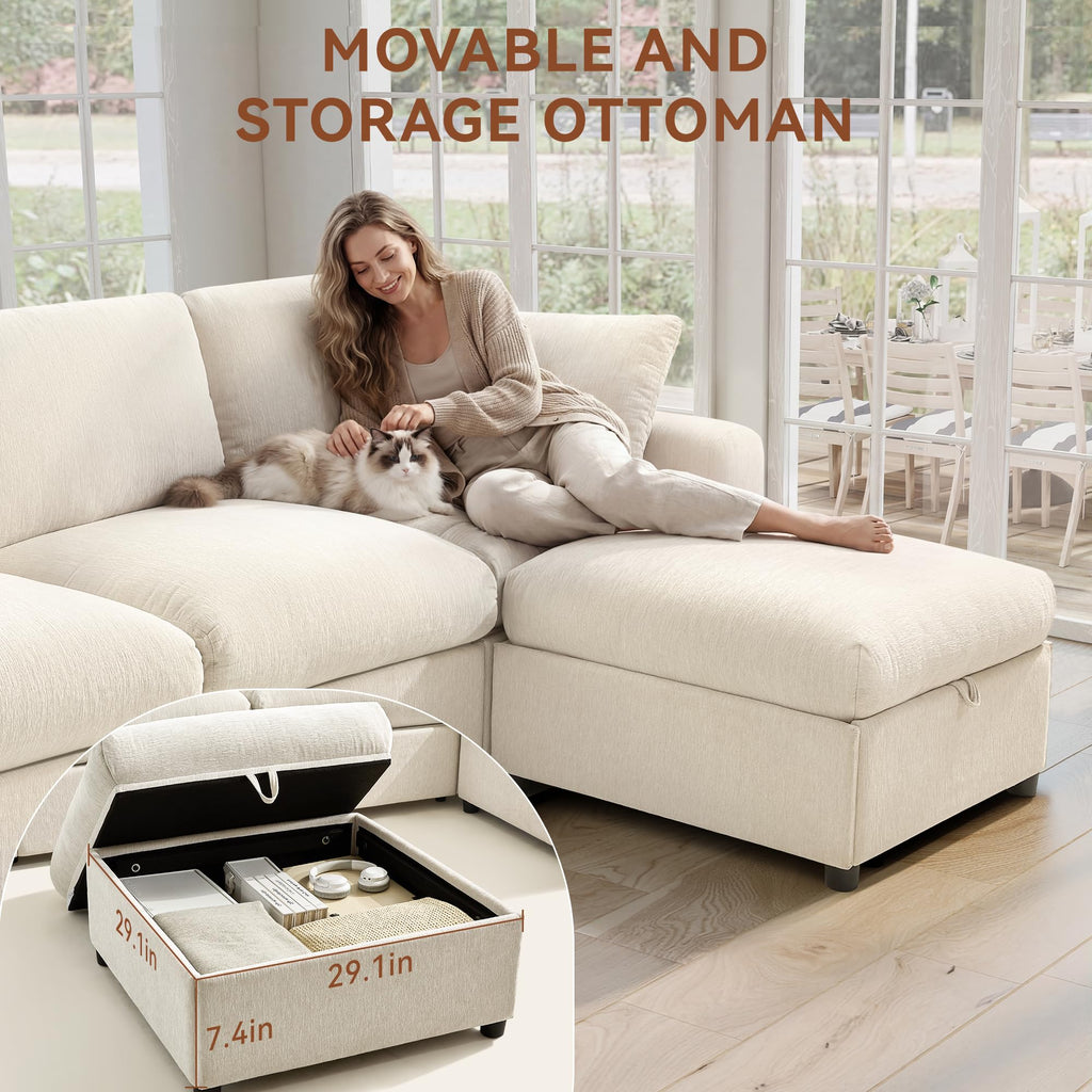 Cloud Sectional Couches, 110" Large Modular Sectional Sofa with Wide Deep Seat, L Shaped Couch with Throw Pillow and