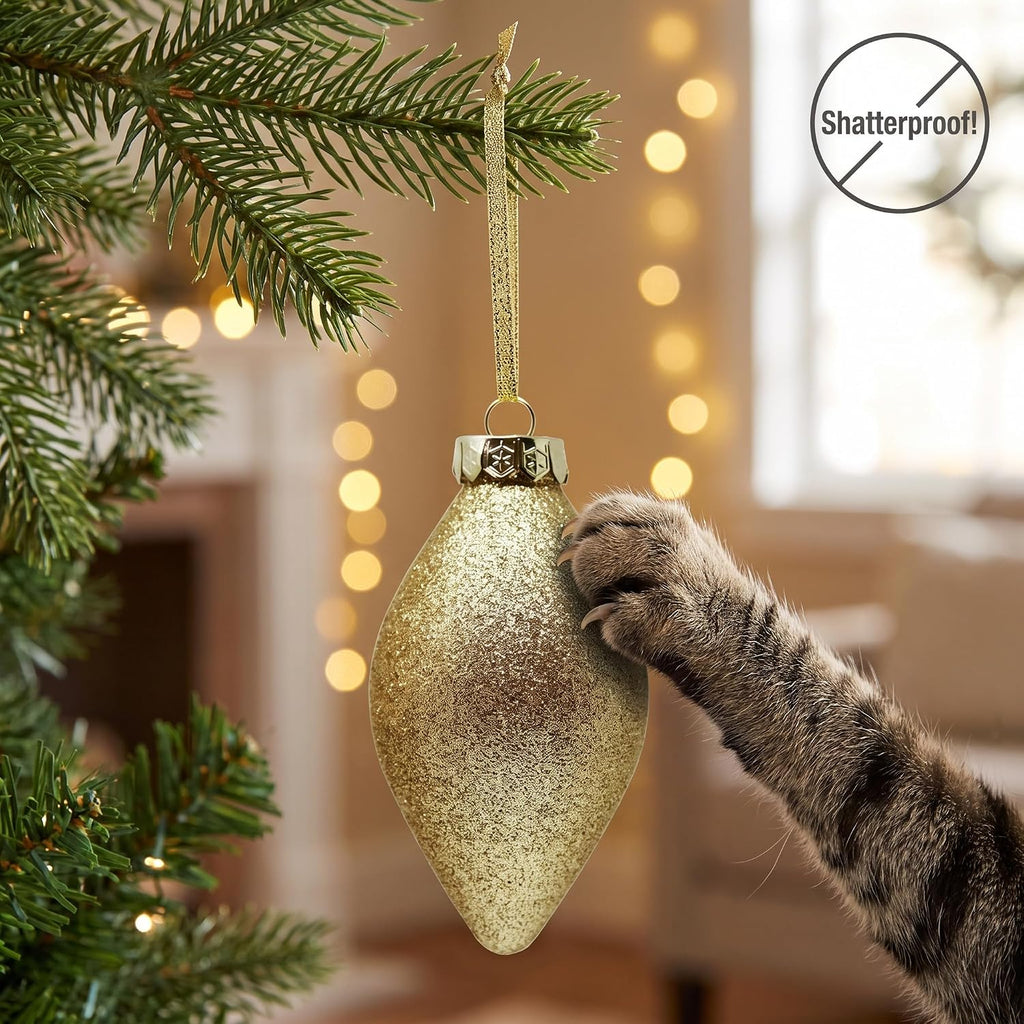 Gold Christmas Ornaments Set for Tree Decorations, Teardrop Finial