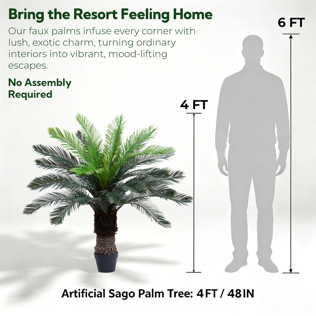 4FT Potted Artificial Sago Palm Tree, Fully Assembled