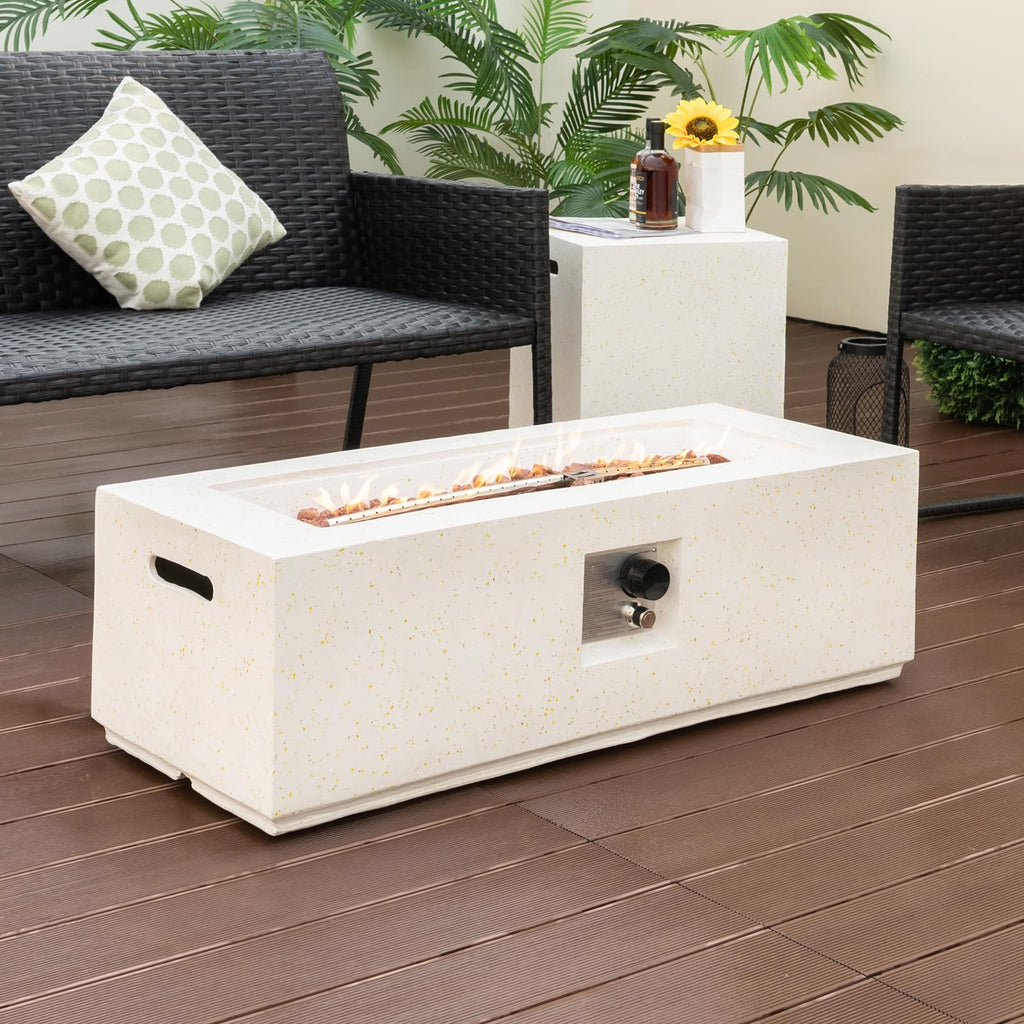 50, 000 BTU Propane Fire Pit Table Set, 42" Terrazzo Fire Pit Table with Hideaway Tank Holder, Stainless Steel Burner