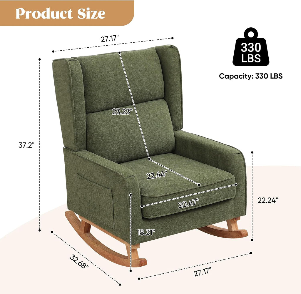 Nursery Rocking Chairs, Rocking Chair Nursery for Mom Nursery Rocker with High Backrest and Solid Wood Legs, Modern