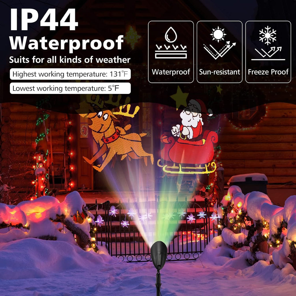 Christmas Santa Claus on Sleigh Projector Light, Rotating LED Projection Lamp with 60° Adjustable Angle, Outdoor