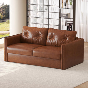 63" Apartment Size Convertible Leather Sleeper Sofa Bed, Brown