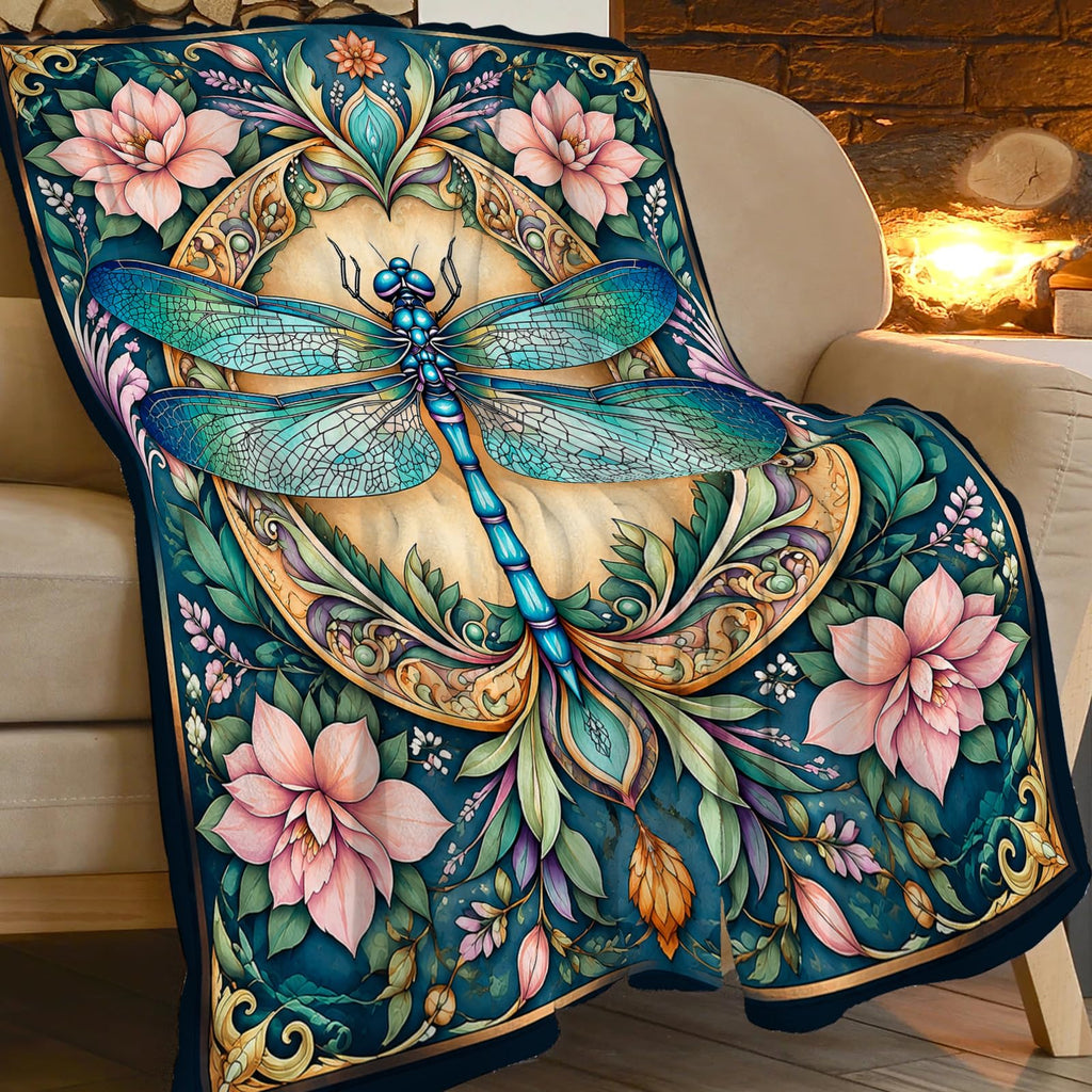 Boho Dragonfly Blankets, Floral Throw Blanket, Dragonfly Gifts, 40"X50"
