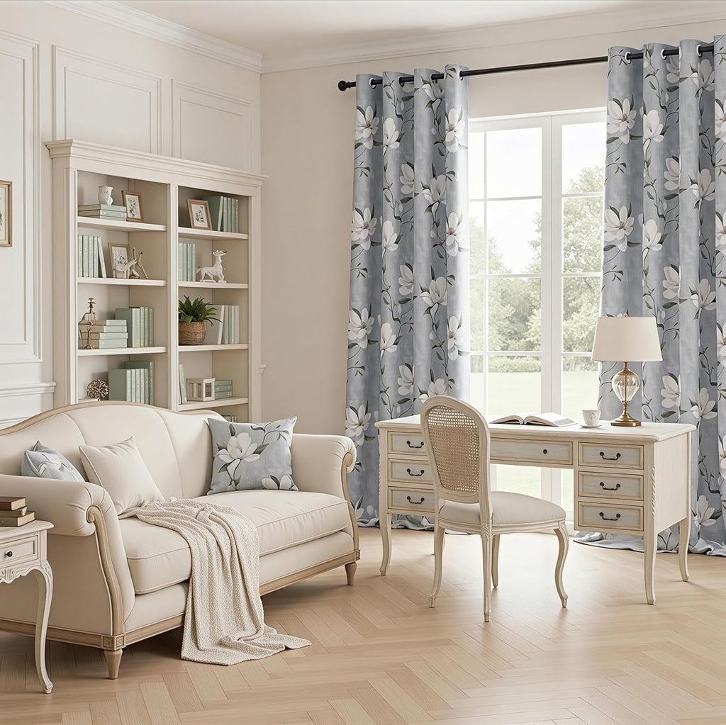 Floral 95% Blackout Curtains 84 Inches Long 2 Panels Set for Living Room - Thermal Insulated Black Out Flower Pattern