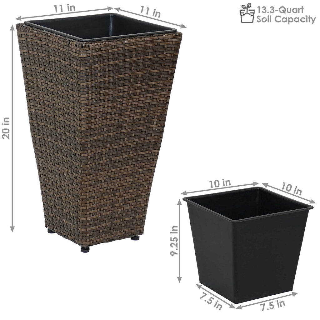 20" Square Tall Wicker Outdoor Planter, Brown, 8pk