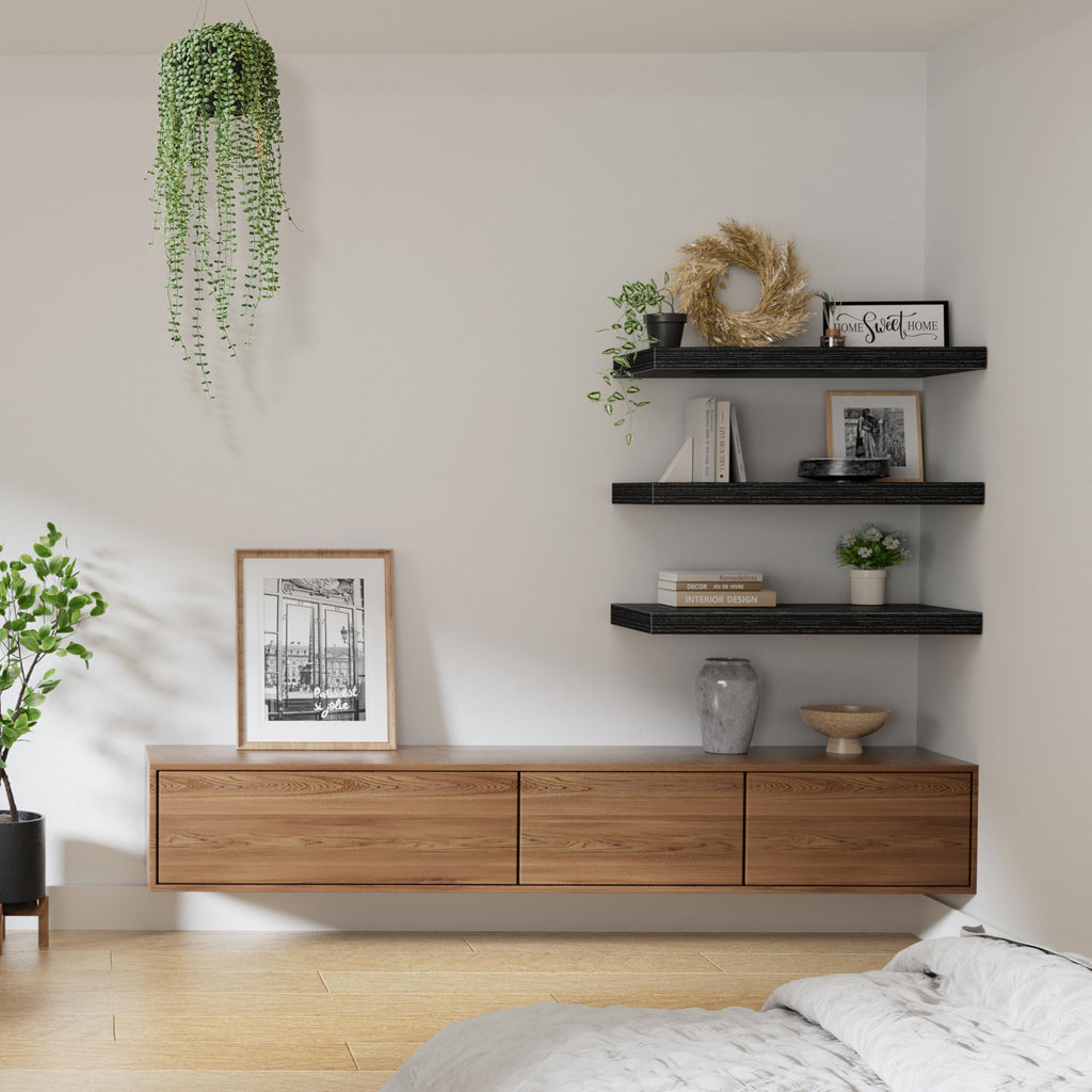12" Deep Floating Shelves for Wall (Black, Set of 3, 23.6" x 12")