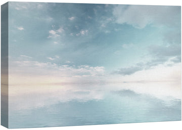 Canvas Print Wall Teal & White Cloudy Skyline Ocean Reflection Nature Wilderness Photography Realism Rustic Scenic