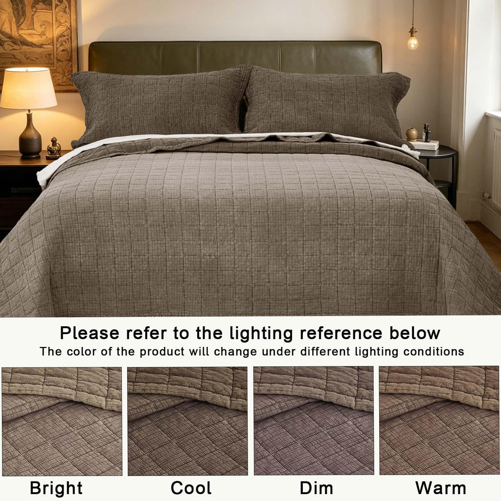 Natural Cotton Quilt 120x128 Breathable Waffle Coverlet Bedspread Sets 3-Piece with 2 Comfy
