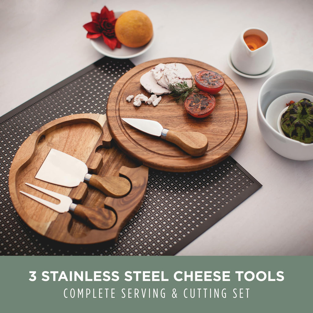 Acacia Brie Cheese Board and Knife Set - Charcuterie Board Set - Wood Cutting Board, (Acacia Wood) 7.5
