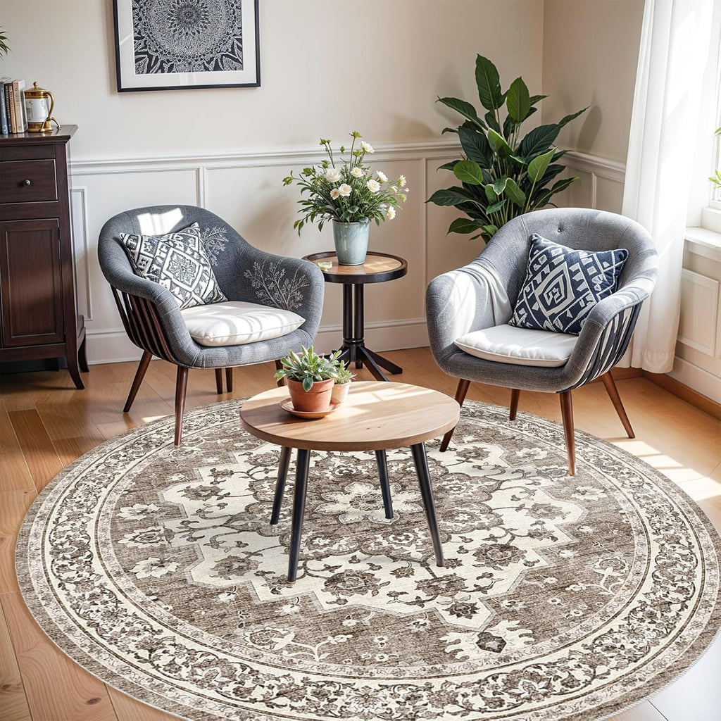 Washable Oriental Area Rug - 8ft Round Rugs