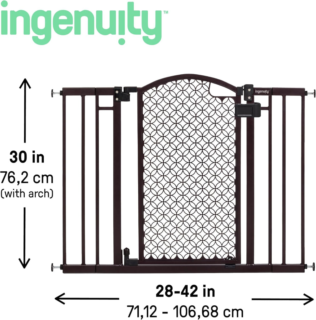 Decorative Panel Tall Baby Gate & Dog Gate, 28"-42" Wide, 30" Tall, Hardware or Pressure Mounted, Install on Top or